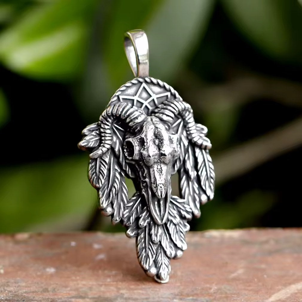 Baphomet Ram Skull Pentagram Halskette mit Anhänger Edelstahl