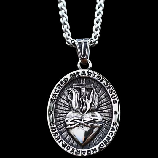 Ovale Halskette mit Anhänger vintage "Sacred Heart of Jesus"