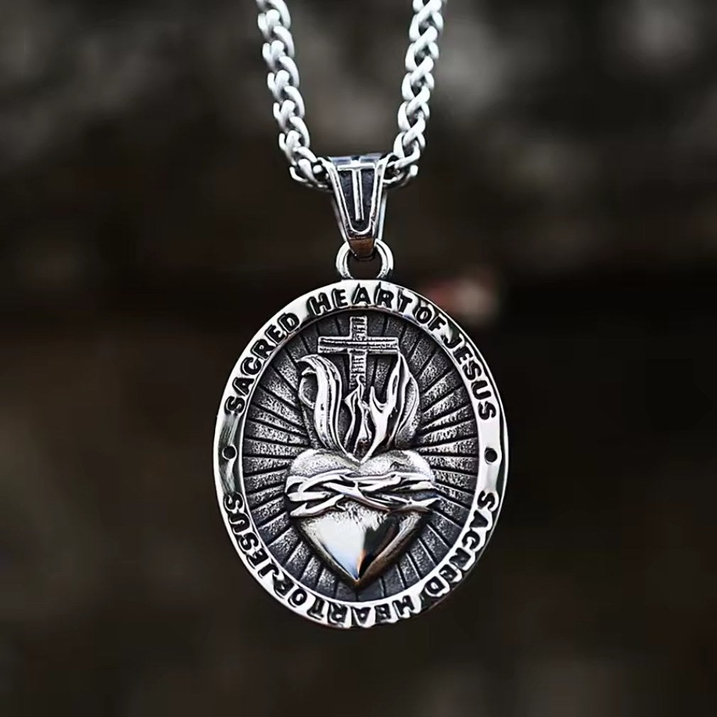 Ovale Halskette mit Anhänger vintage "Sacred Heart of Jesus"