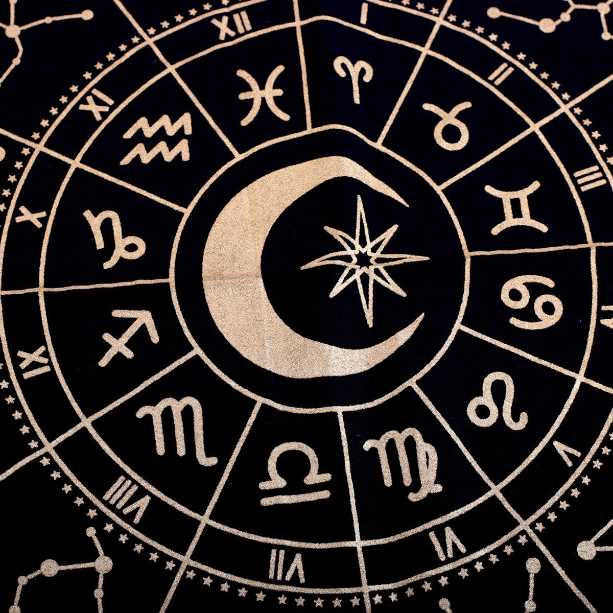 Altardecke zum Tarotkarten legen Astrologie schwarz-gold 72 cm