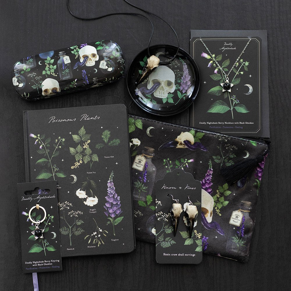 "Deadly Nightshade" Gothic Halskette mit Grußkarte vintage mit Obsidianstein