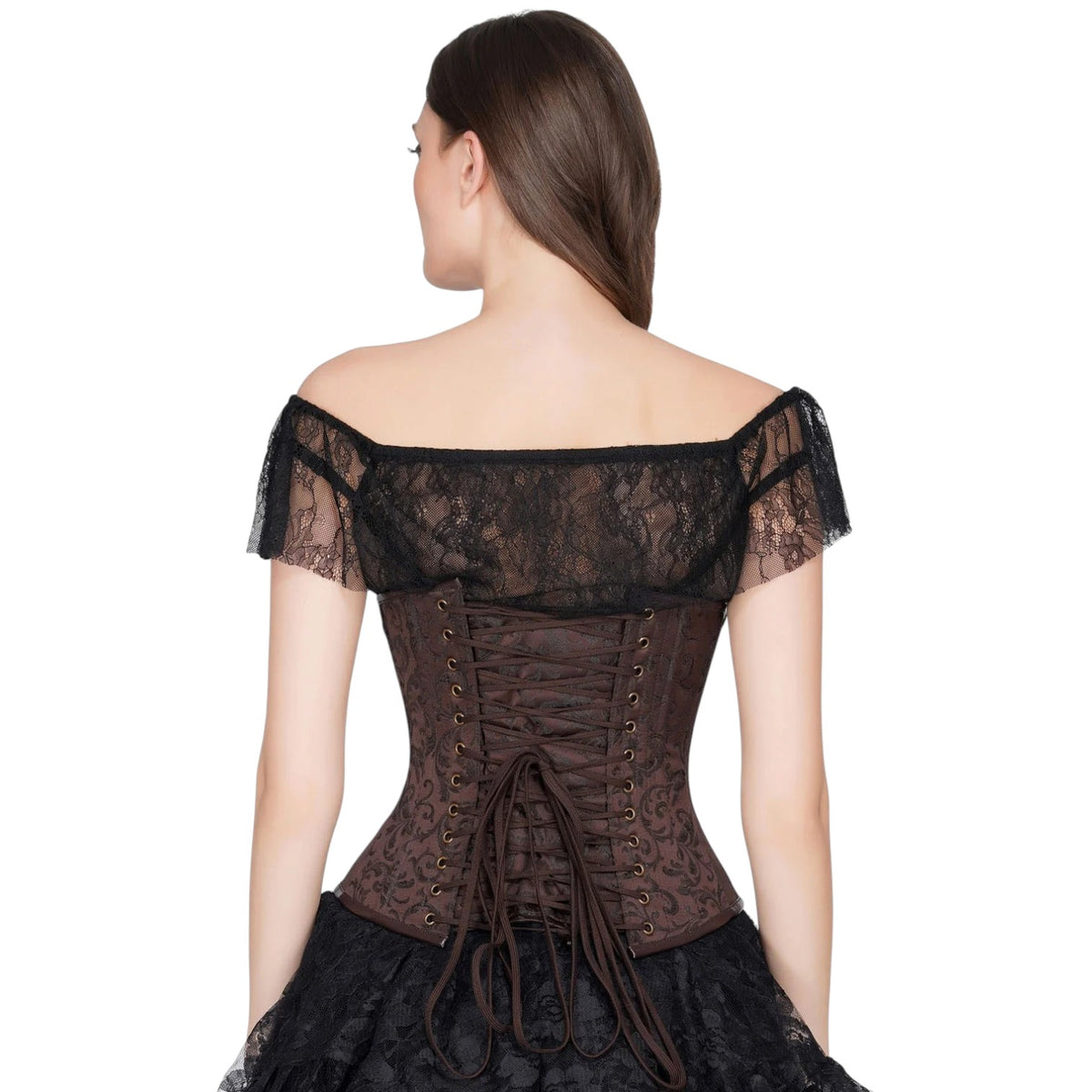 Steampunk-Unterbrustkorsett „Ciara“ braun gold mit Ketten vintage