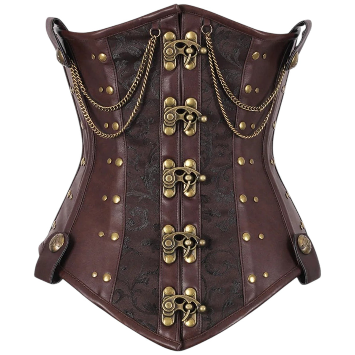 Steampunk-Unterbrustkorsett „Ciara“ braun gold mit Ketten vintage