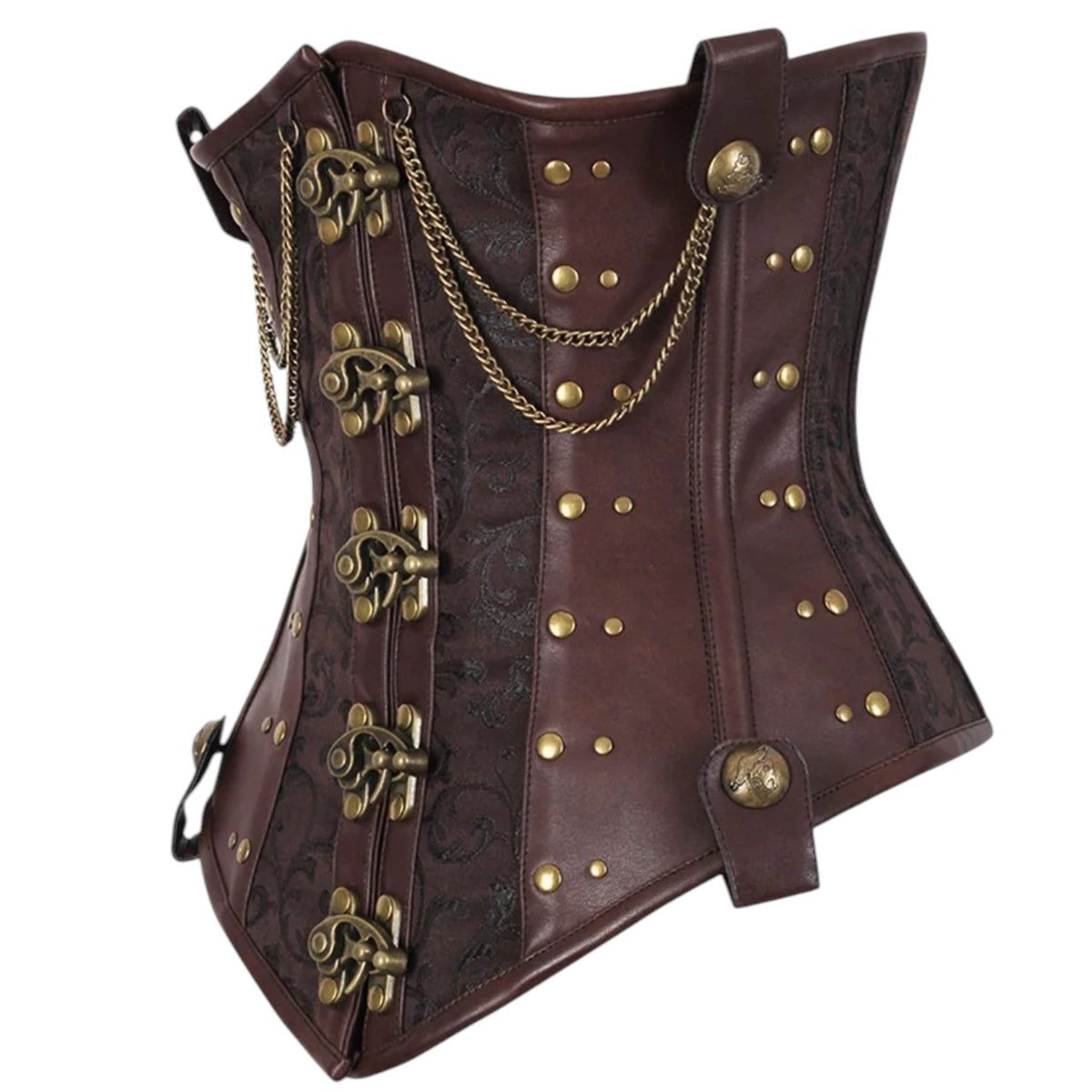 Steampunk-Unterbrustkorsett „Ciara“ braun gold mit Ketten vintage