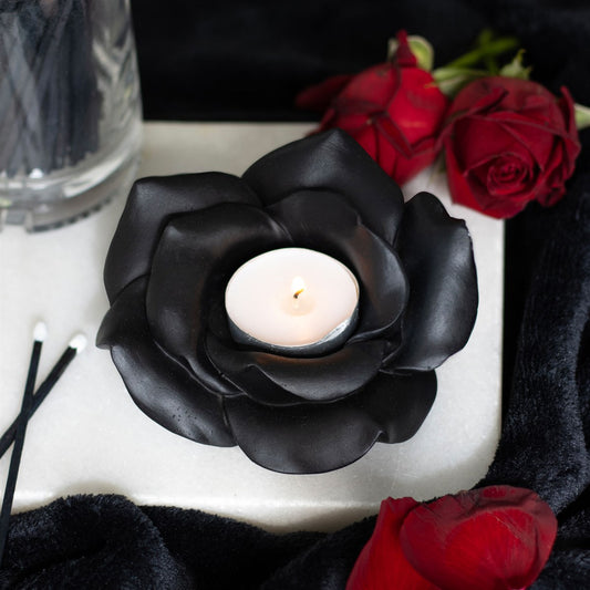 Teelichtkalter schwarze Rose Gothic Deko