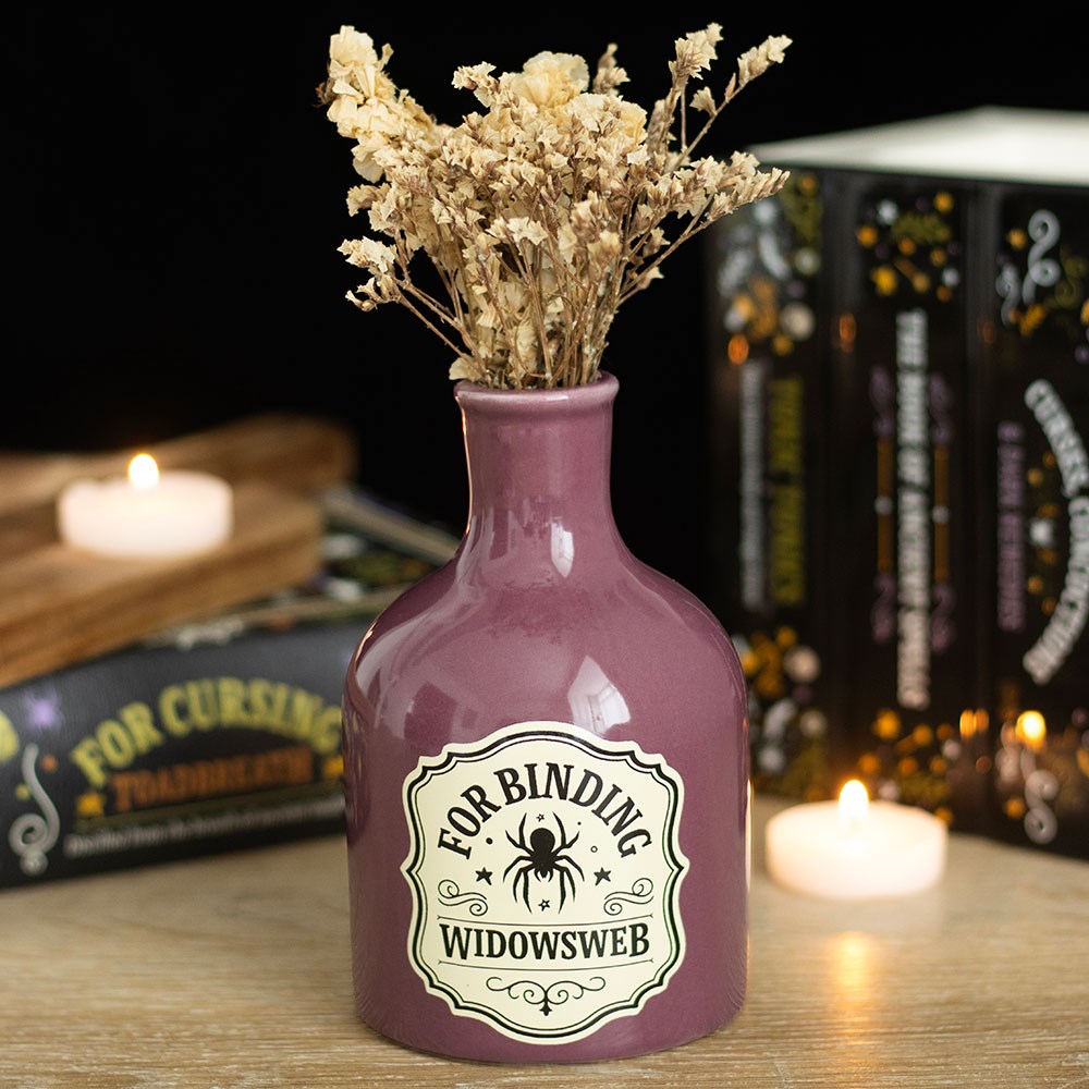 Widowsweb - Mini Hexen-Flasche als Gothic Kerzenhalter & Vase violett