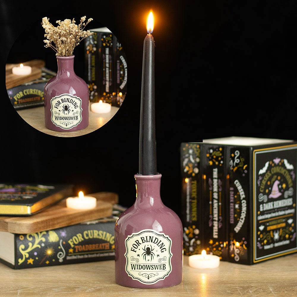 Widowsweb - Mini Hexen-Flasche als Gothic Kerzenhalter & Vase violett
