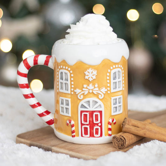 3D Tasse Weihnachten Becher mit Zuckerstangen-Lebkuchenhaus