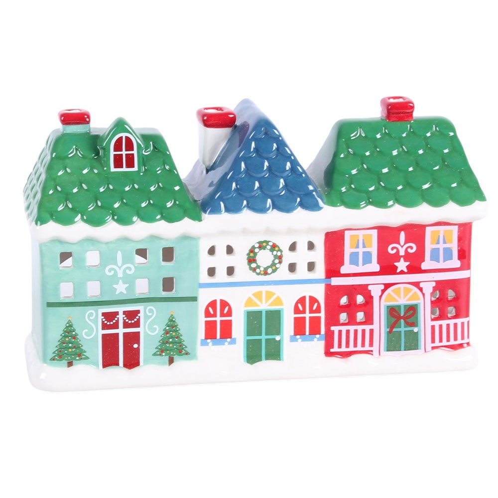 Vintage Teelichthalter Weihnachts -Stadt bunt 17 cm Weihnachten