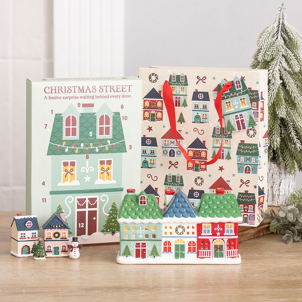 Vintage Teelichthalter Weihnachts -Stadt bunt 17 cm Weihnachten