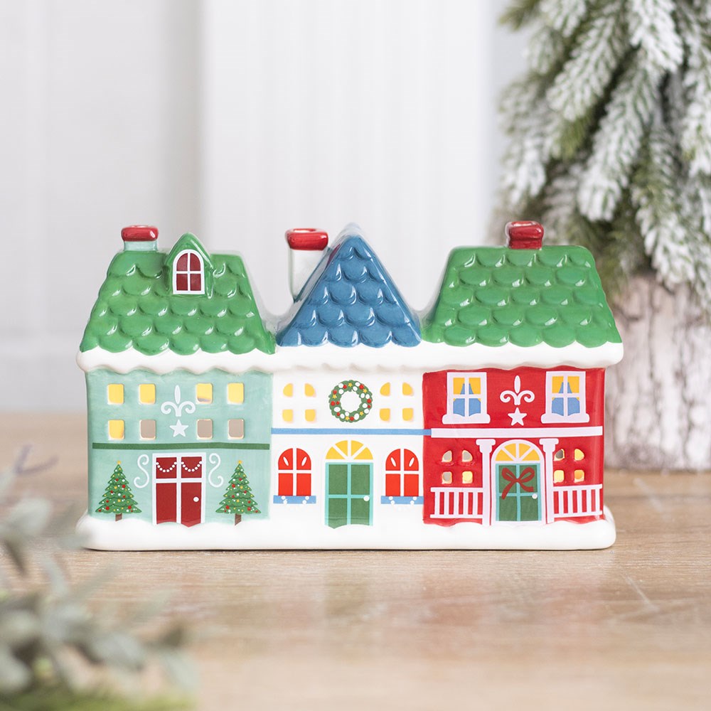 Vintage Teelichthalter Weihnachts -Stadt bunt 17 cm Weihnachten