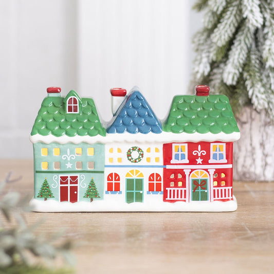 Vintage Teelichthalter Weihnachts -Stadt bunt 17 cm Weihnachten