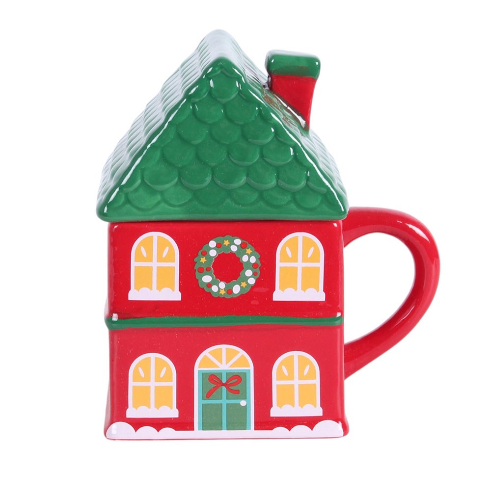 Christmas House Ceramic Lidded Mug – Draufsicht Deckel