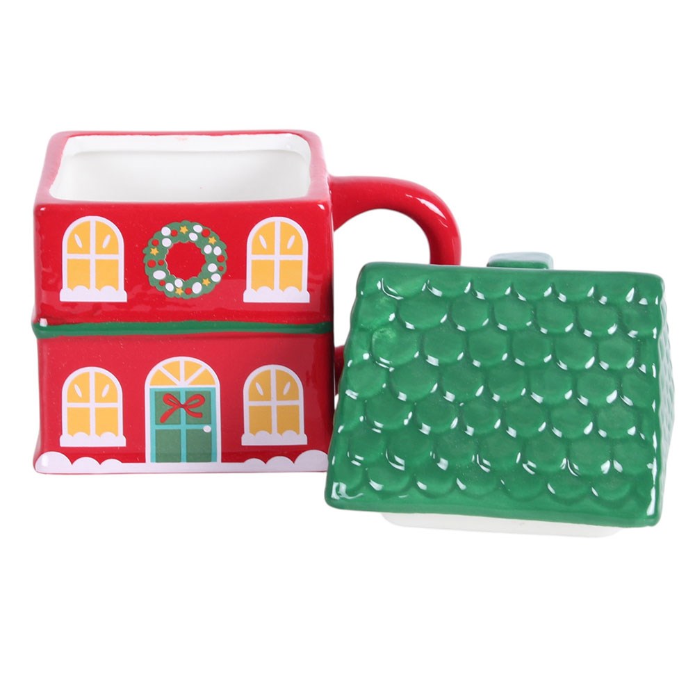 Christmas House Ceramic Lidded Mug – Frontansicht