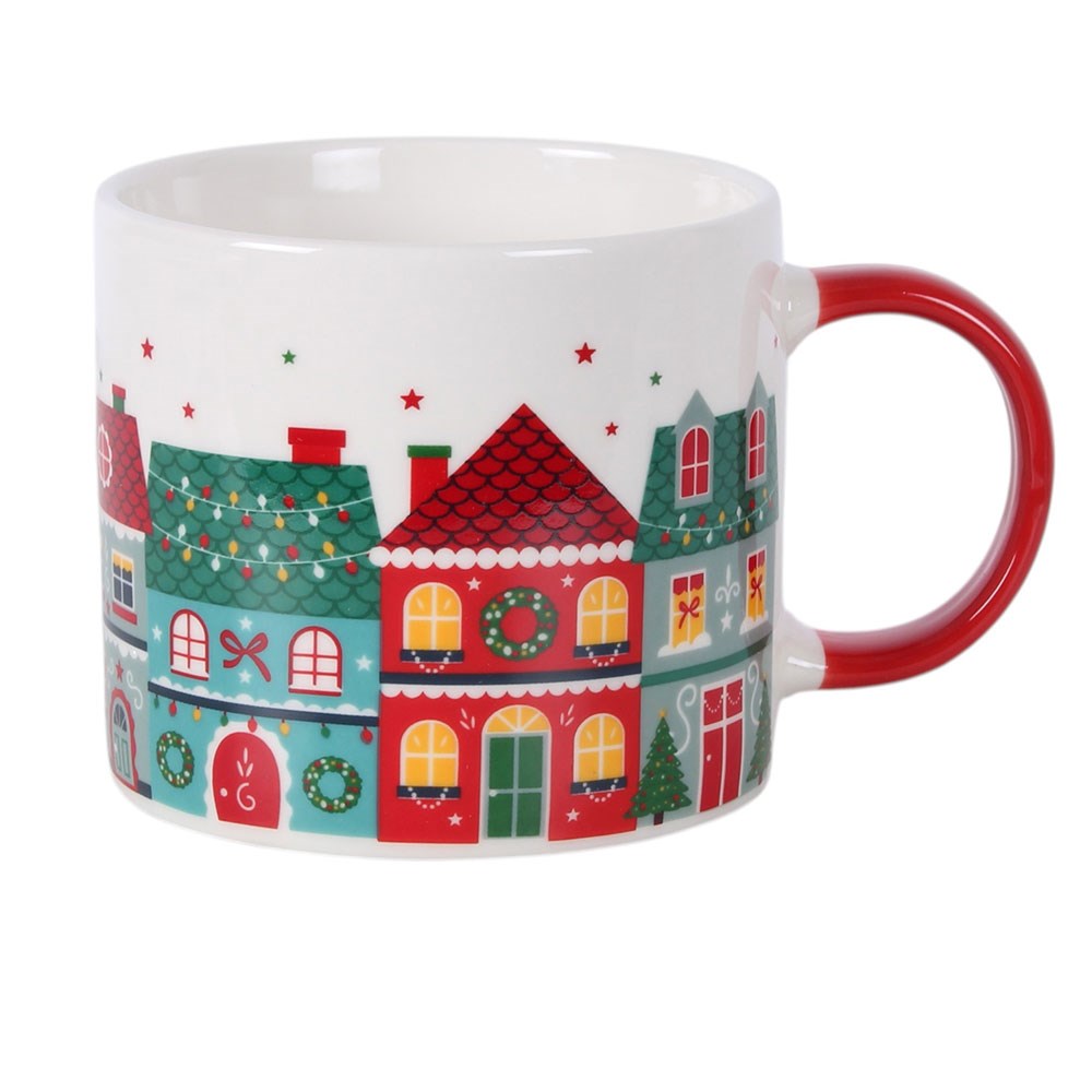 Weihnachtsstadt Keramik Tasse – Frontansicht mit Motiv