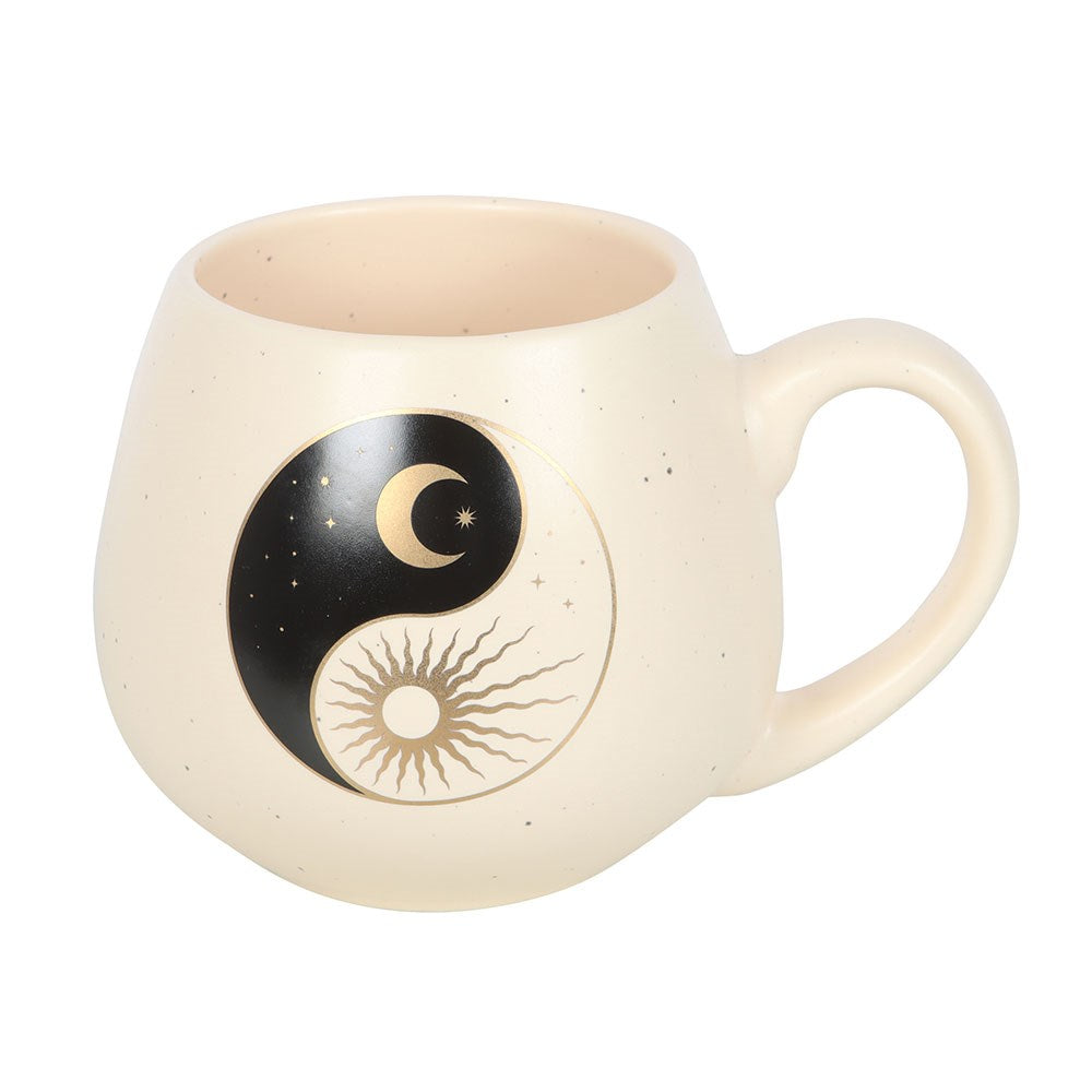 Yin Yang Sonne Mond Keramik Tasse Frontansicht rechts