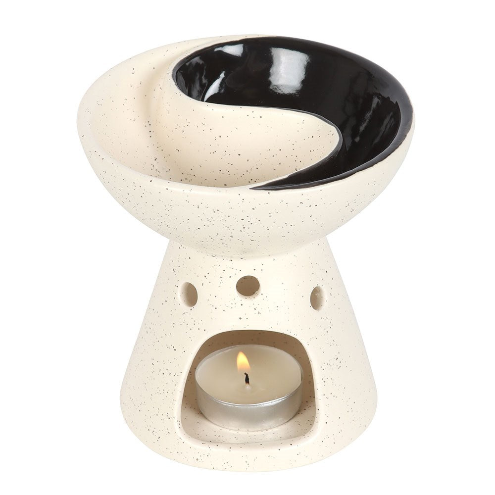 Yin Yang Keramik Duftlampe mit Teelicht beleuchtet