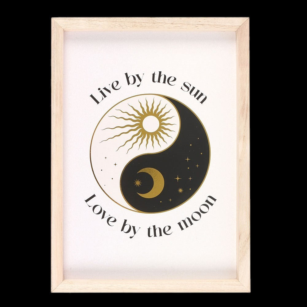 Yin Yang Wandbild Frontansicht schwarzer Hintergrund