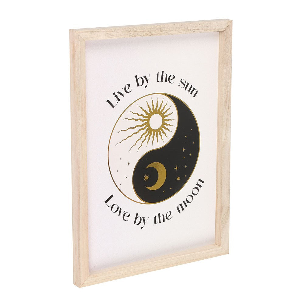 Yin Yang Wandbild Holzrahmen Seitenansicht schraeg
