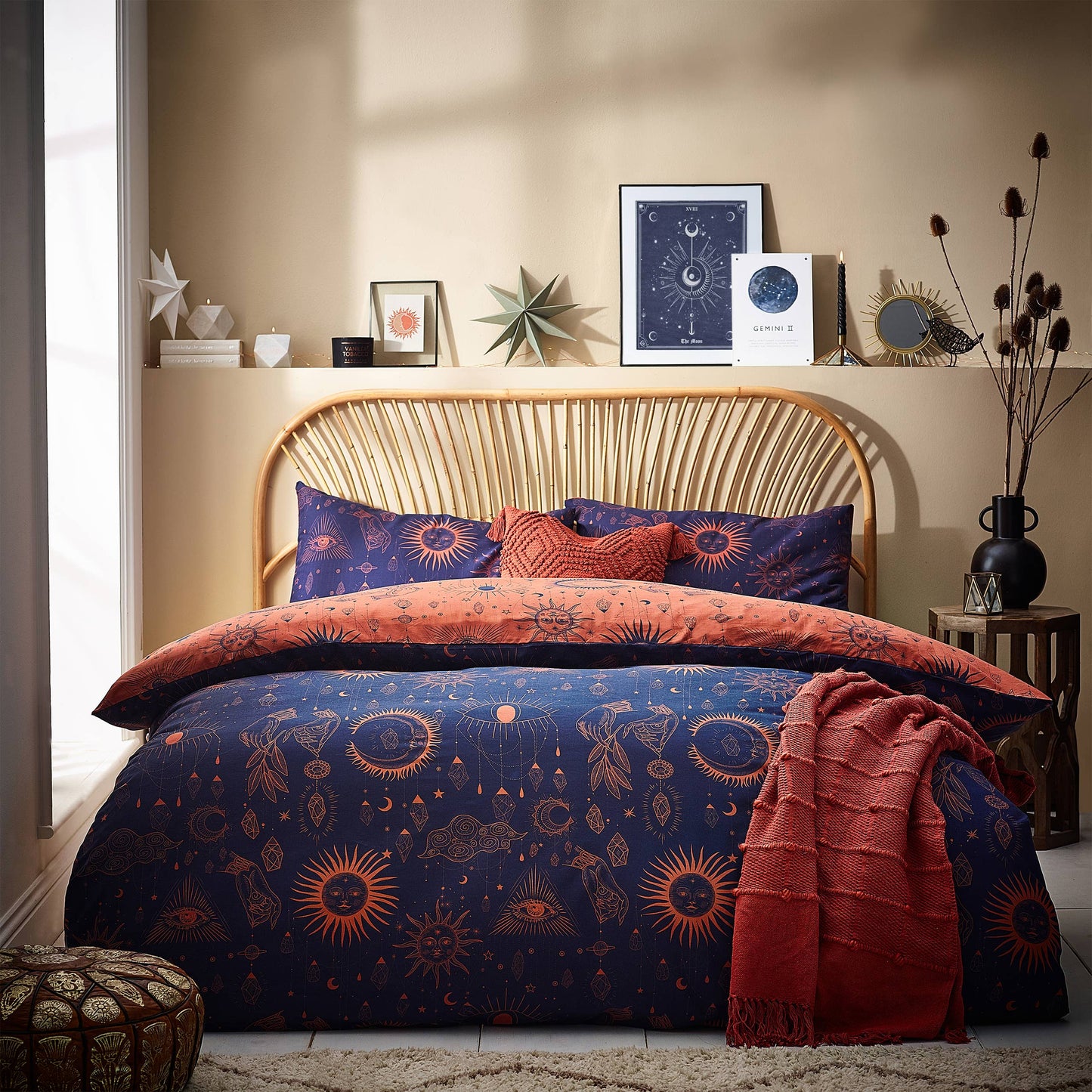 Ethno Bettbezug-Set „Constellation Celestial“ in Bronze/Navy Wendebettwäsche