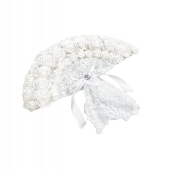 Weißer Hochzeitfächer aus Rosen und Spitzen