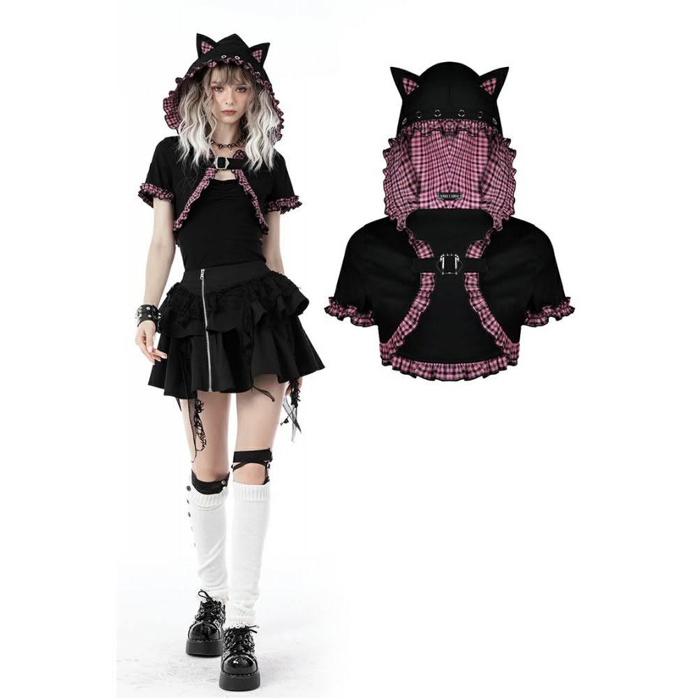 Gothic Kawaii Bolero schwarz-pink mit Katzenohren
