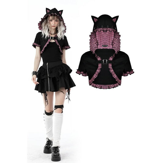 Gothic Kawaii Bolero schwarz-pink mit Katzenohren