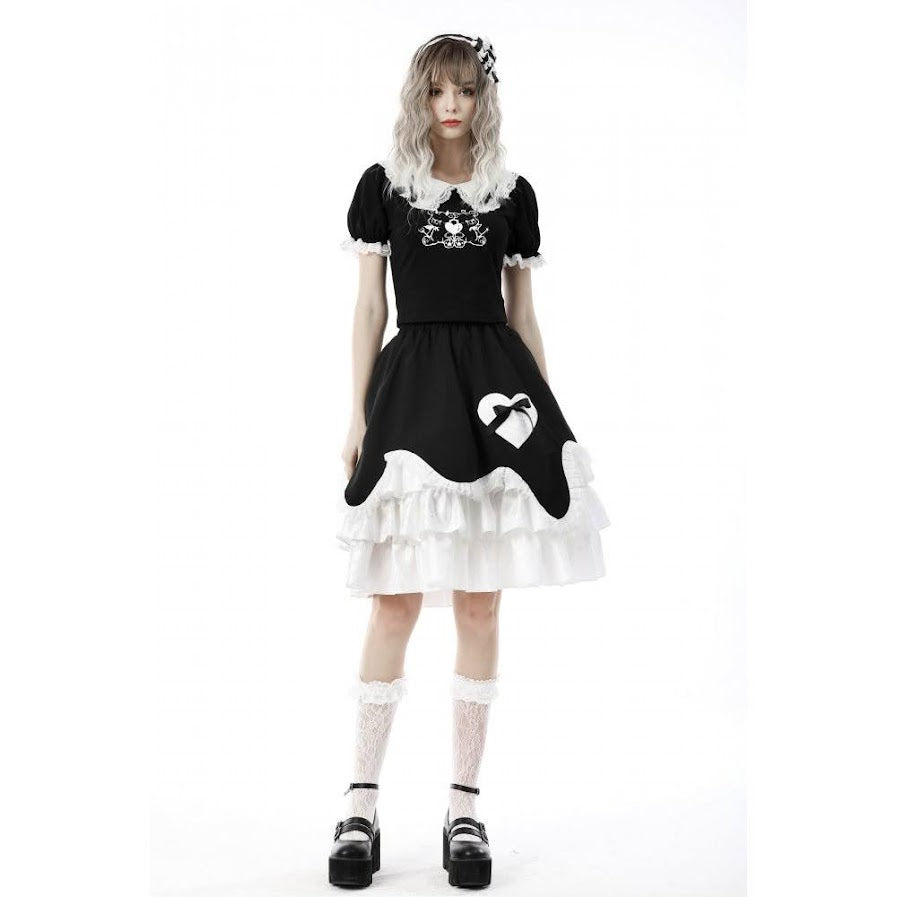 Süßes Gothic Lolita Shirt mit Rüschen schwarz-weiß Dark in Love