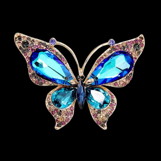 Brosche Schmetterling in blau-gold mit Strass vintage Look