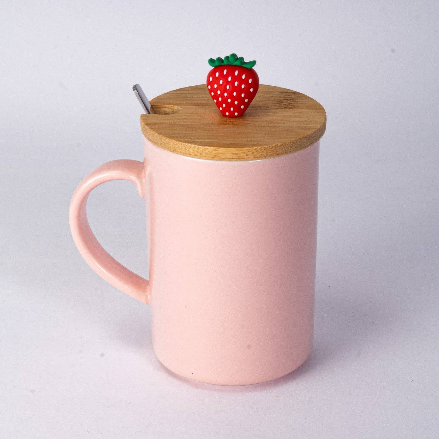 3D Niedliche Erdbeer-Keramik Tasse mit Deckel und Löffel 400 ml