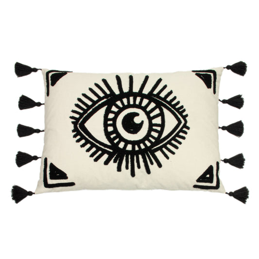 „Ashram“ Vintage Boho Magisches Auge Besticktes Dekokissen 35 x 50 cm