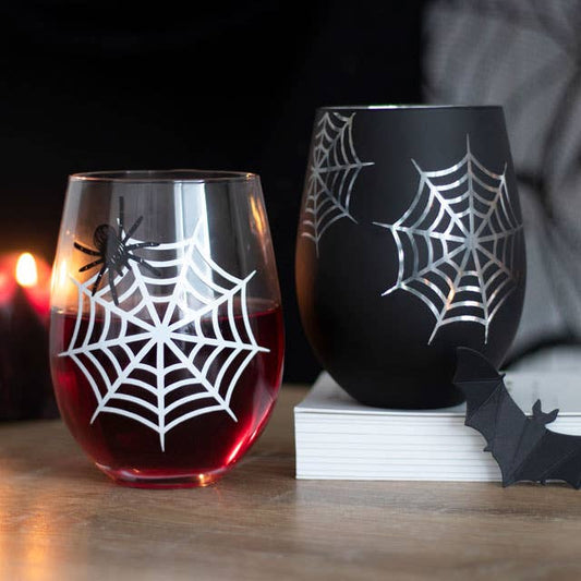 Weingläser ohne Stiel im gotischen Stil mit Spinne und Netzmotiv, 2 Stück