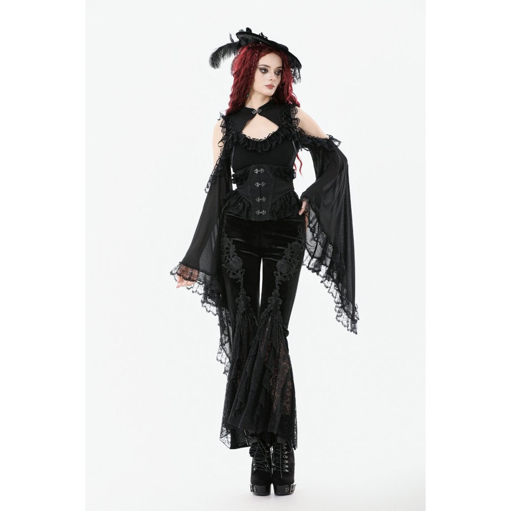 Gothic Samthose in schwarz Rüschen Dark in Love