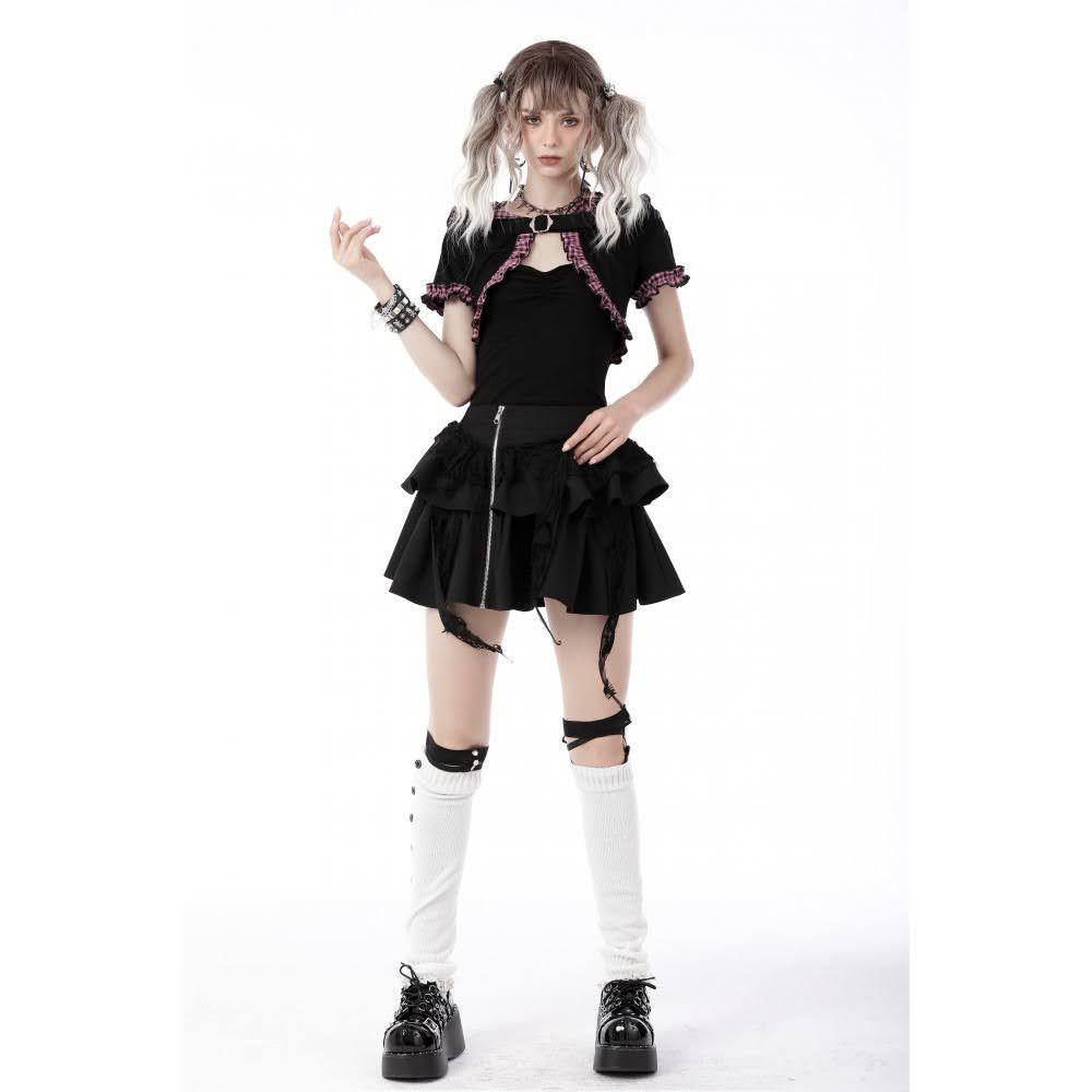 Gothic Kawaii Bolero schwarz-pink mit Katzenohren