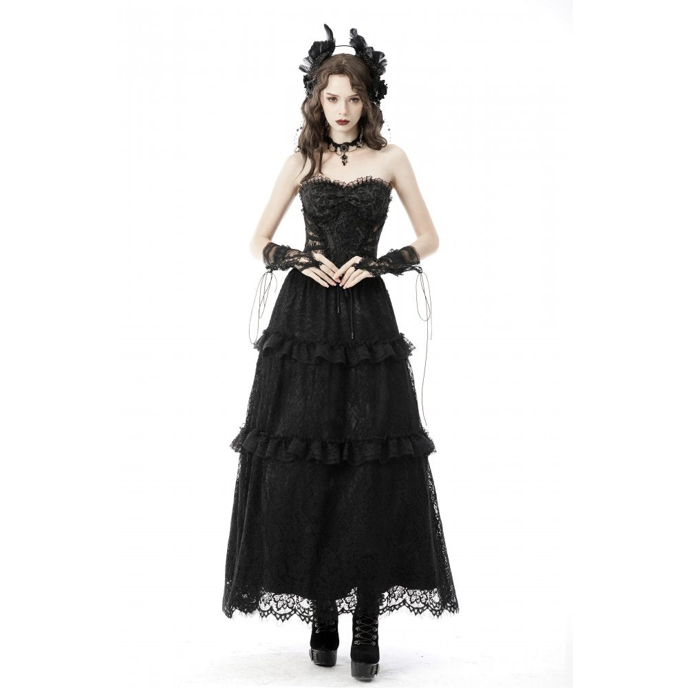 Langer Gothic Rock aus Spitze Rüschen