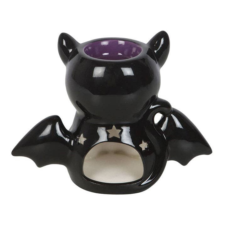 Gothic Ölbrenner und Wachswärmer black Cat with Batwings