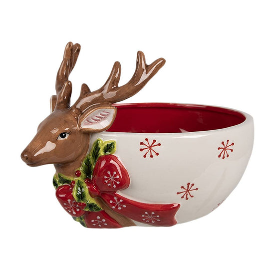 Weihnachten Dekoschale, 700 ml, Weiß/Rot, Keramik, Hirsch