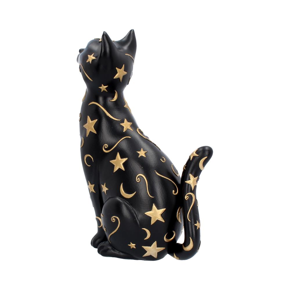 Schwarze Katzenfigur mit goldenen Sternen und Monden