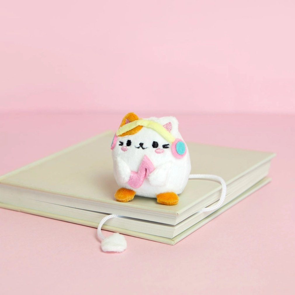 Fluffy Kawaii Katze Plüsch-Lesezeichen - Katze mit Kopfhörern