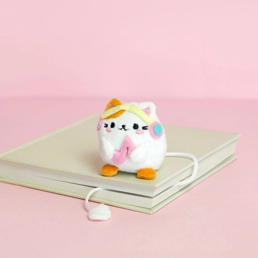Fluffy Kawaii Katze Plüsch-Lesezeichen - Katze mit Kopfhörern