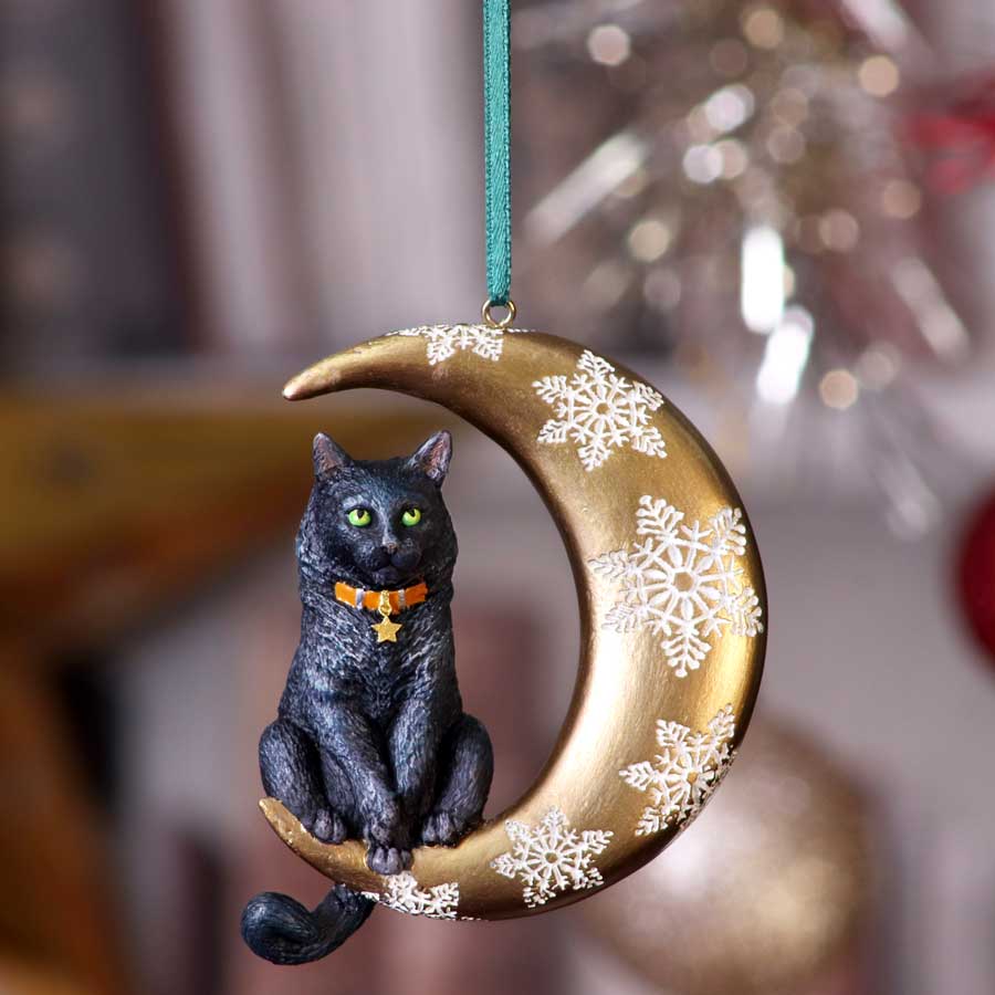 Lisa Parker Mondkatze Weihnachtsanhänger – Gothic Katze im Mond