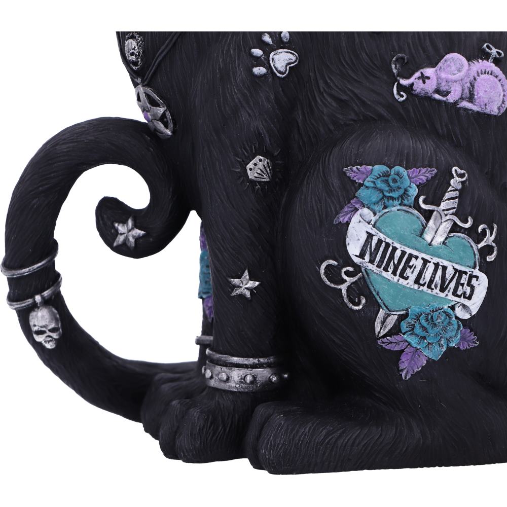 Nine Lives schwarze Dekofigur – Gothic Deko 22 cm Tattoo Katze Witchy