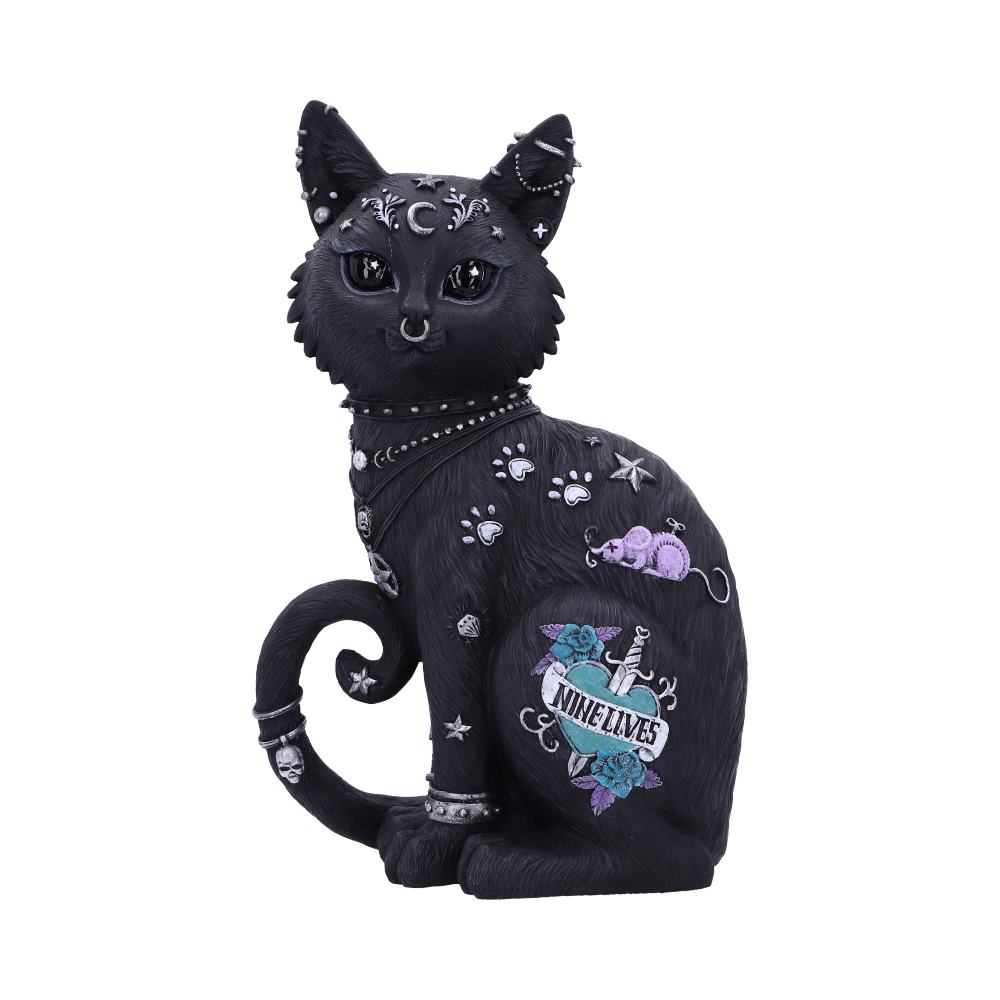 Nine Lives schwarze Dekofigur – Gothic Deko 22 cm Tattoo Katze Witchy