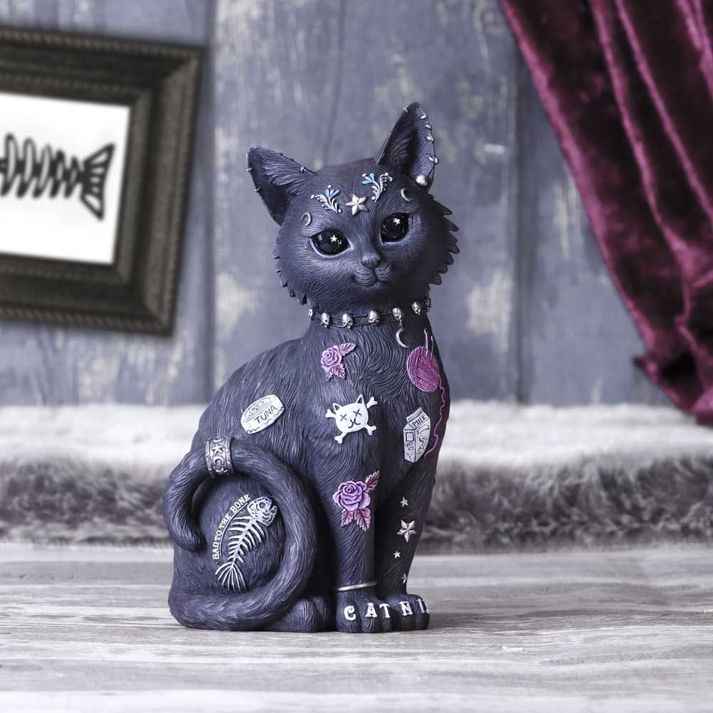 Bad to the Bone Katzenfigur – Gothic Deko 22 cm Dekofigur Tattoo