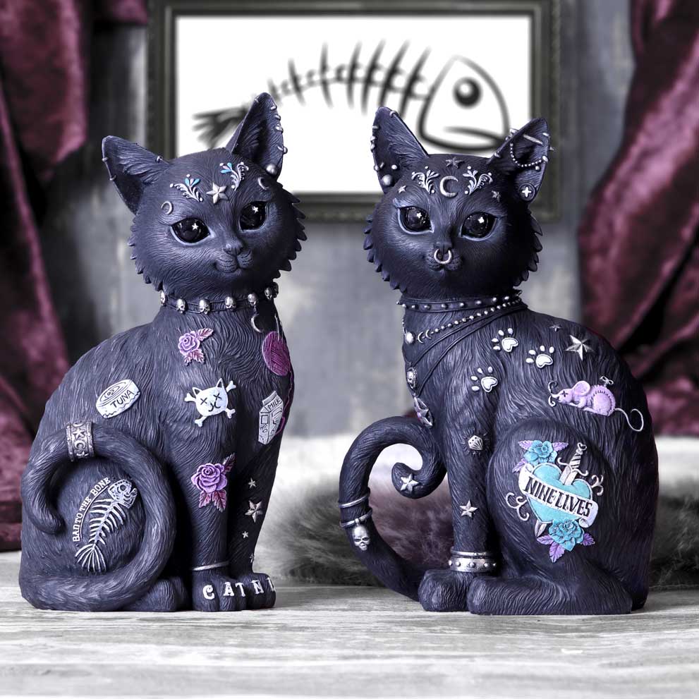 Bad to the Bone Katzenfigur – Gothic Deko 22 cm Dekofigur Tattoo