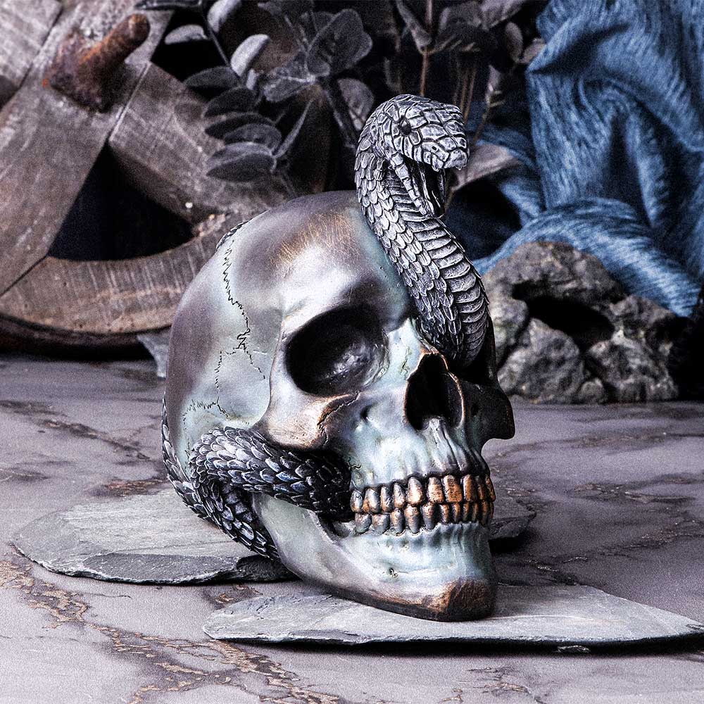 Serpentine Fate – Totenschädel mit Schlange 19 cm Gothic Dekofigur Skull