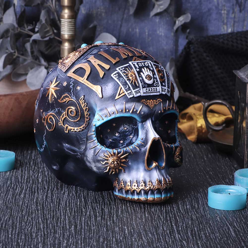 Mystischer Destiny Palmistry Skull – Tarot Totenkopf 18 cm Gothic Deko Tarotkarten