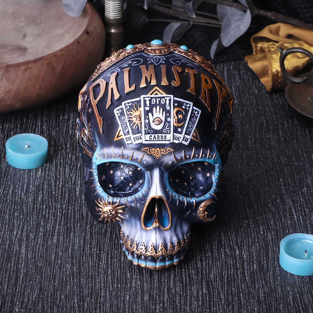 Mystischer Destiny Palmistry Skull – Tarot Totenkopf 18 cm Gothic Deko Tarotkarten