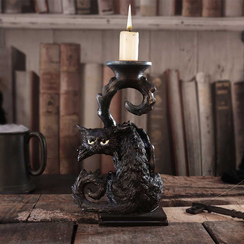 Witches Familiar Spite Kerzenhalter – schwarze Katze 18,5 cm Gothic Dekofigur schwarz