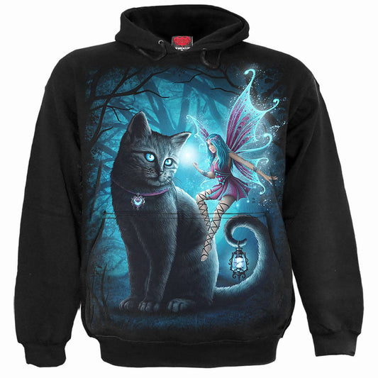 Fantasy Hoodie für Kinder "Cat and Fairy" schwarz-türkis